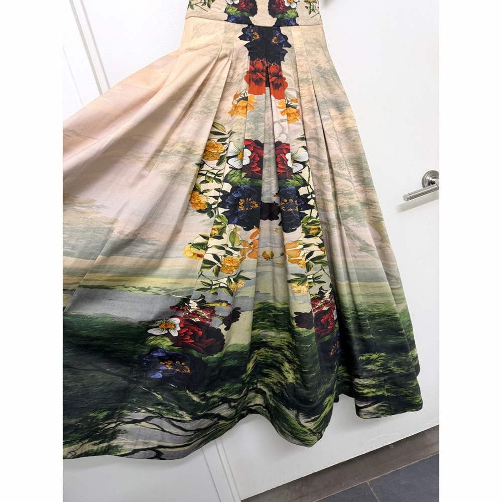 Alice + Olivia Hana Forbidden Forest Midi Dress Gown Floral Green Red Beige 2 - Picture 7 of 16
